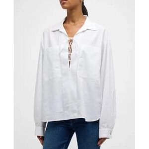 MOTHER The Roomie Lace-Up Long-Sleeve Shirt Size XL White